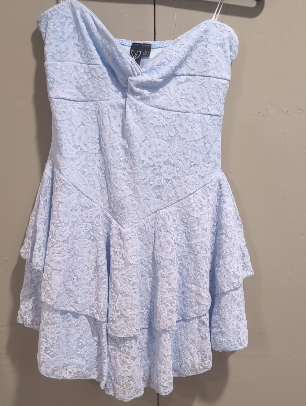 Windsor Light Blue Lace Strapless Tiered Dress